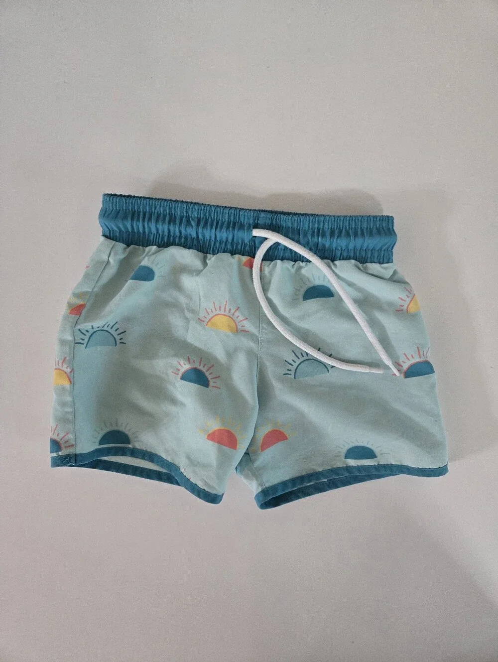 Bonbon Kids Long Sleeve Turquoise Rash Guard & Sunrise Print Swim Set 3T-4T